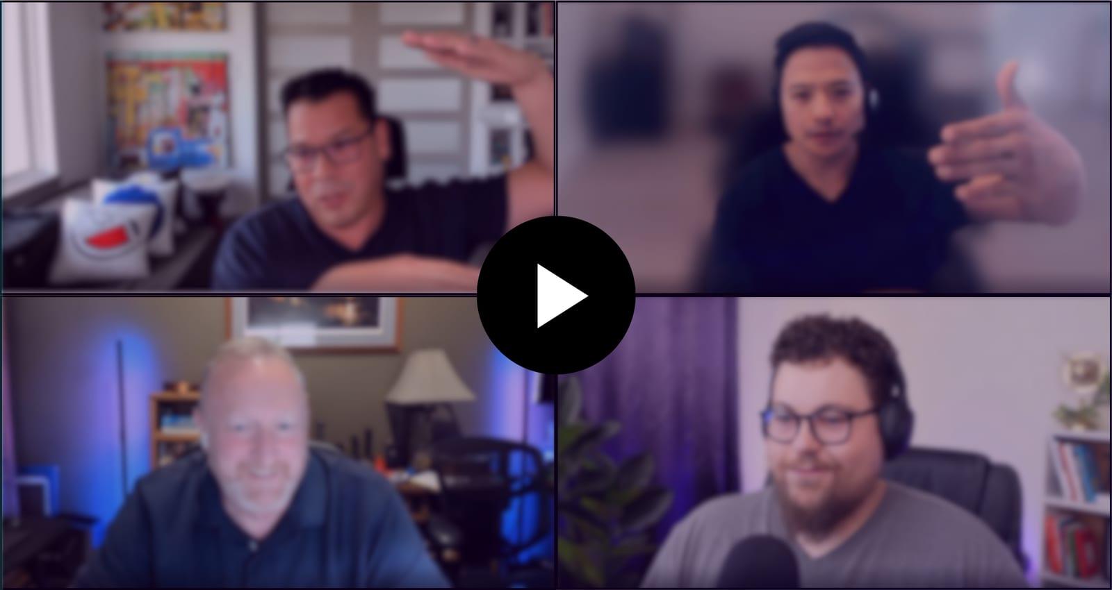 A weekly members call in progress, four people on a video grid.